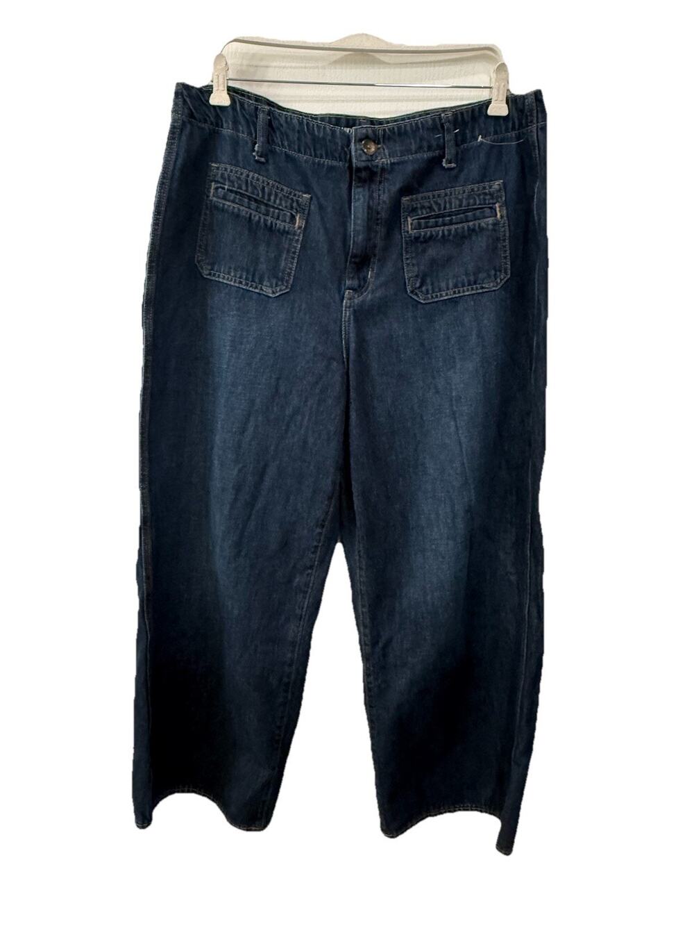 Old Navy Jeans Womens 16 Baggy Wide Leg High Rise Dark Indigo Drapey Denim Jeans